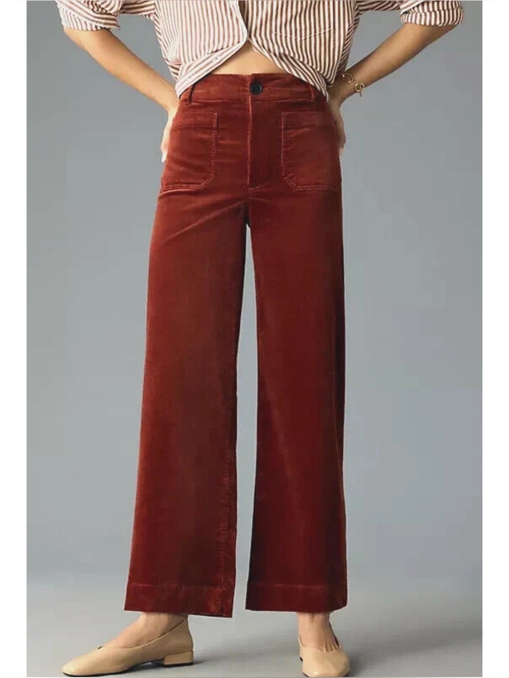 MAEVE | Anthropologie Colette Cropped Wide Leg Corduroy Pants in Cinnamon, Sz 28